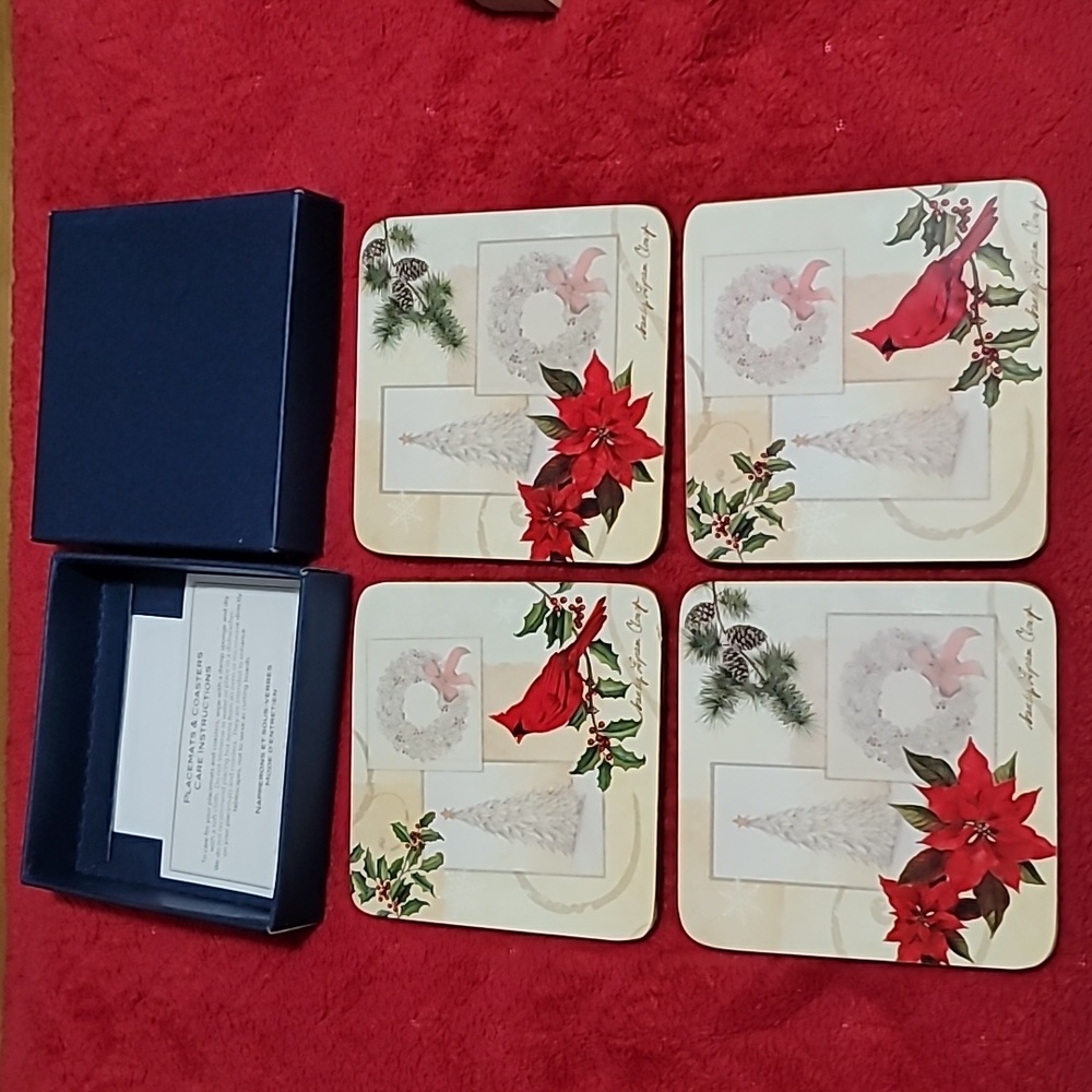Set of 4 Cork Backed Christmas Coasters (with box)